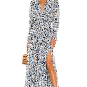 Misa Los Angeles Blue and White Patterned Maxi Dress